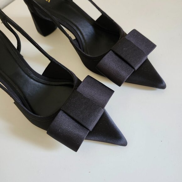 ZARA Bow Block Heel Slingbacks | Black - Picture 5 of 9